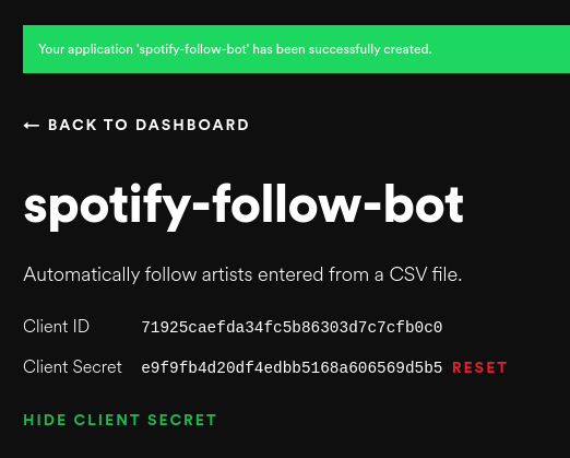 Spotify Client ID and Secret